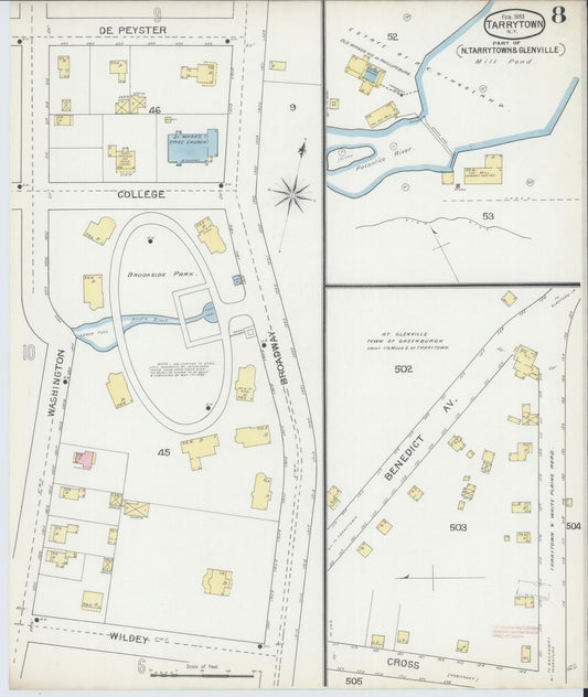 Sanborn Fire Insurance Map from Tarrytown, Westchester County, New York (1893), Sheet #0008 - Historic Sanborn Fire Insurance Map Print, vintage old map wall art, antique decor, genealogy gift, New York New York map