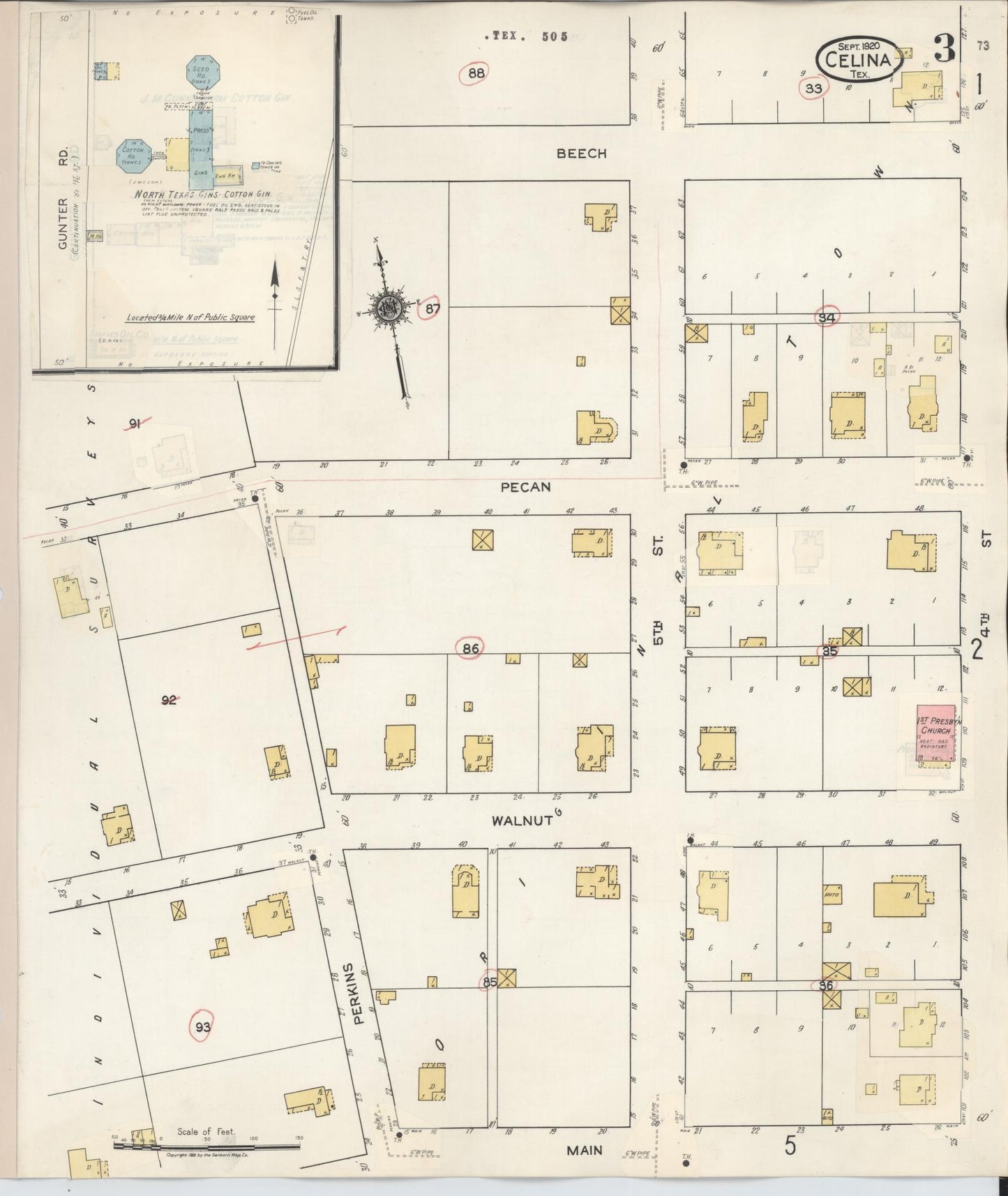 Sanborn Fire Insurance Map from Celina, Collin County, Texas (1944), Sheet #0003 - Historic Sanborn Fire Insurance Map Print, vintage old map wall art, antique decor, genealogy gift, Texas Texas map