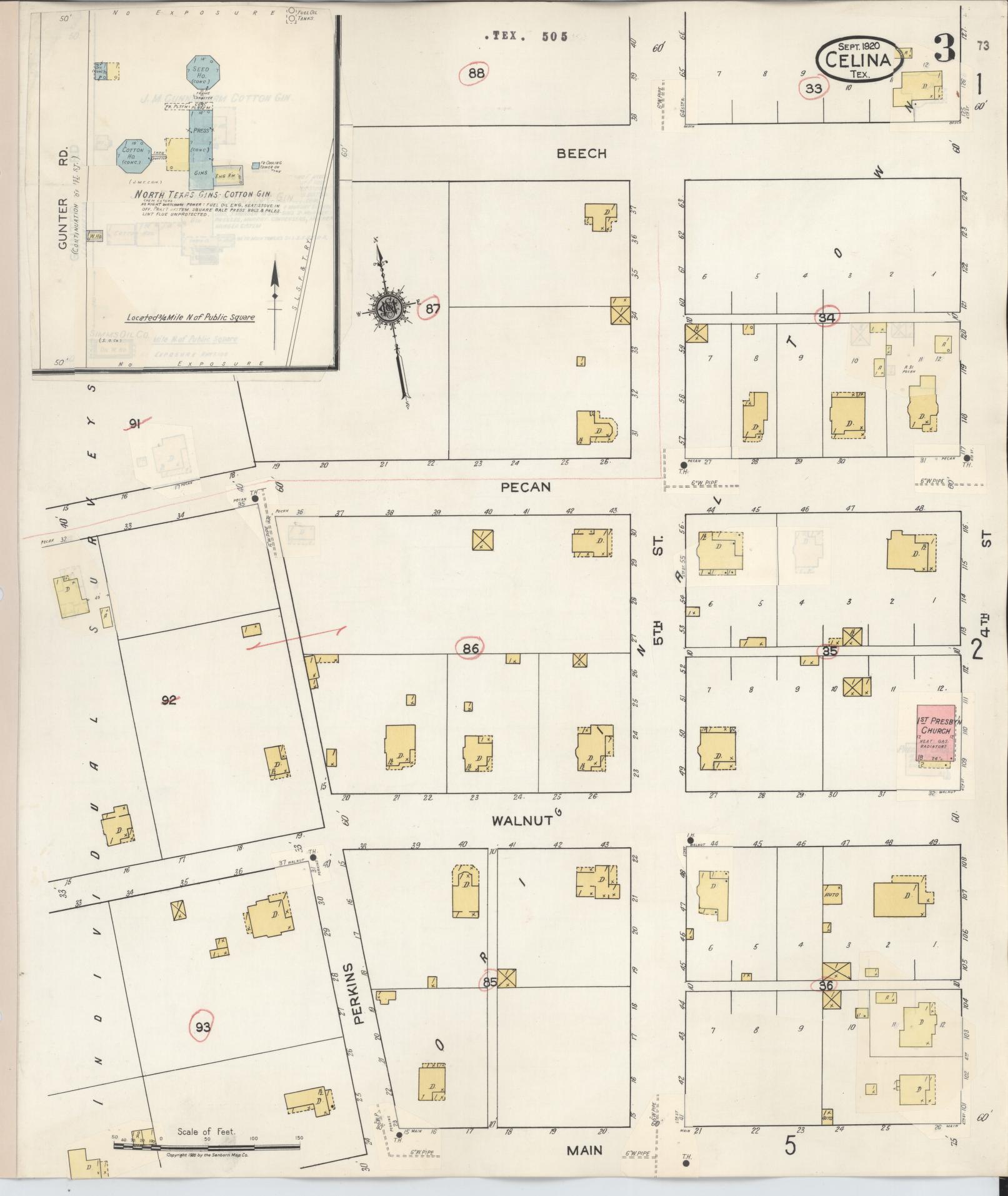 Sanborn Fire Insurance Map from Celina, Collin County, Texas (1944), Sheet #0003 - Historic Sanborn Fire Insurance Map Print, vintage old map wall art, antique decor, genealogy gift, Texas Texas map