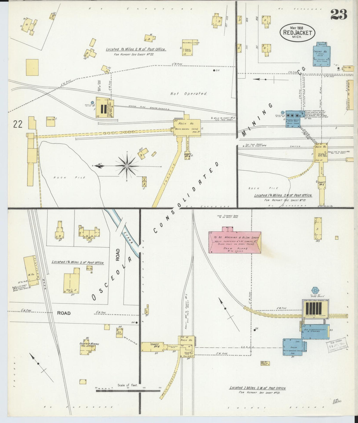 Sanborn Fire Insurance Map from Red Jacket, Houghton County, Michigan (1908), Sheet #0023 - Historic Sanborn Fire Insurance Map Print, vintage old map wall art, antique decor, genealogy gift, Michigan Michigan map