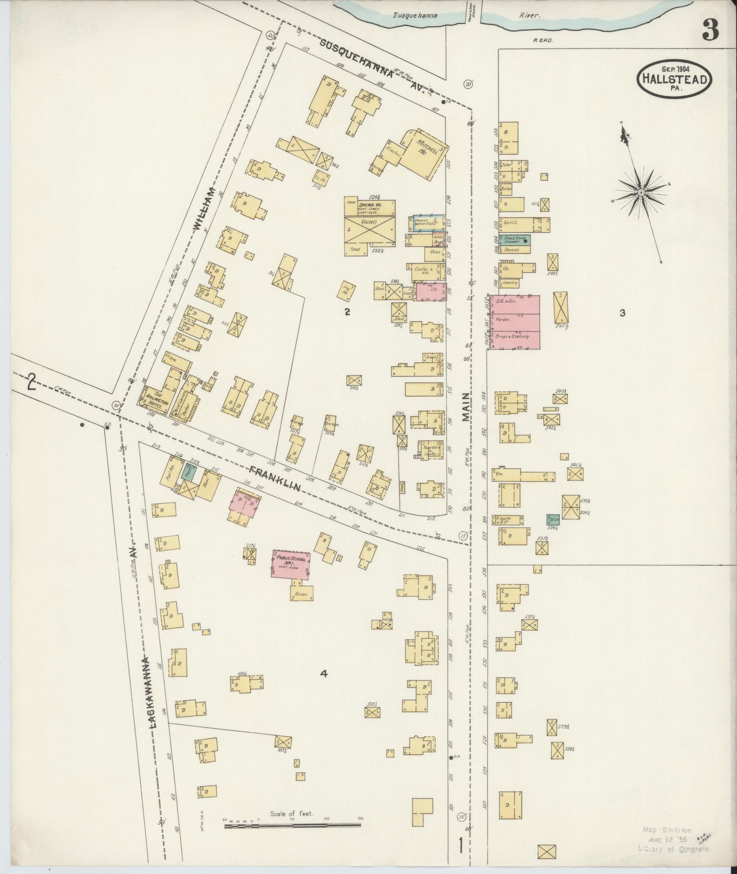 Sanborn Fire Insurance Map from Hallstead, Susquehanna County, Pennsylvania (1904), Sheet #0003 - Complete Map Set gallery image, historic Sanborn map, vintage wall art, Pennsylvania Pennsylvania