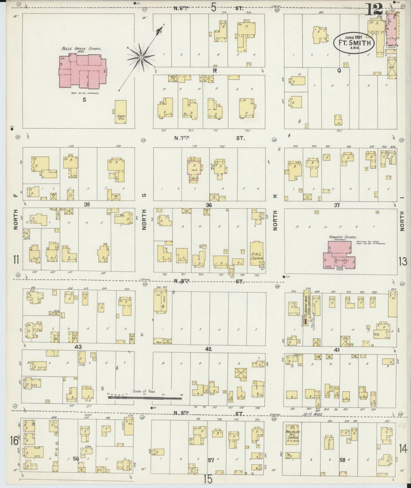 Sanborn Fire Insurance Map from Fort Smith, Sebastian County, Arkansas (1897), Sheet #0012 - Complete Map Set gallery image, historic Sanborn map, vintage wall art, Arkansas Arkansas
