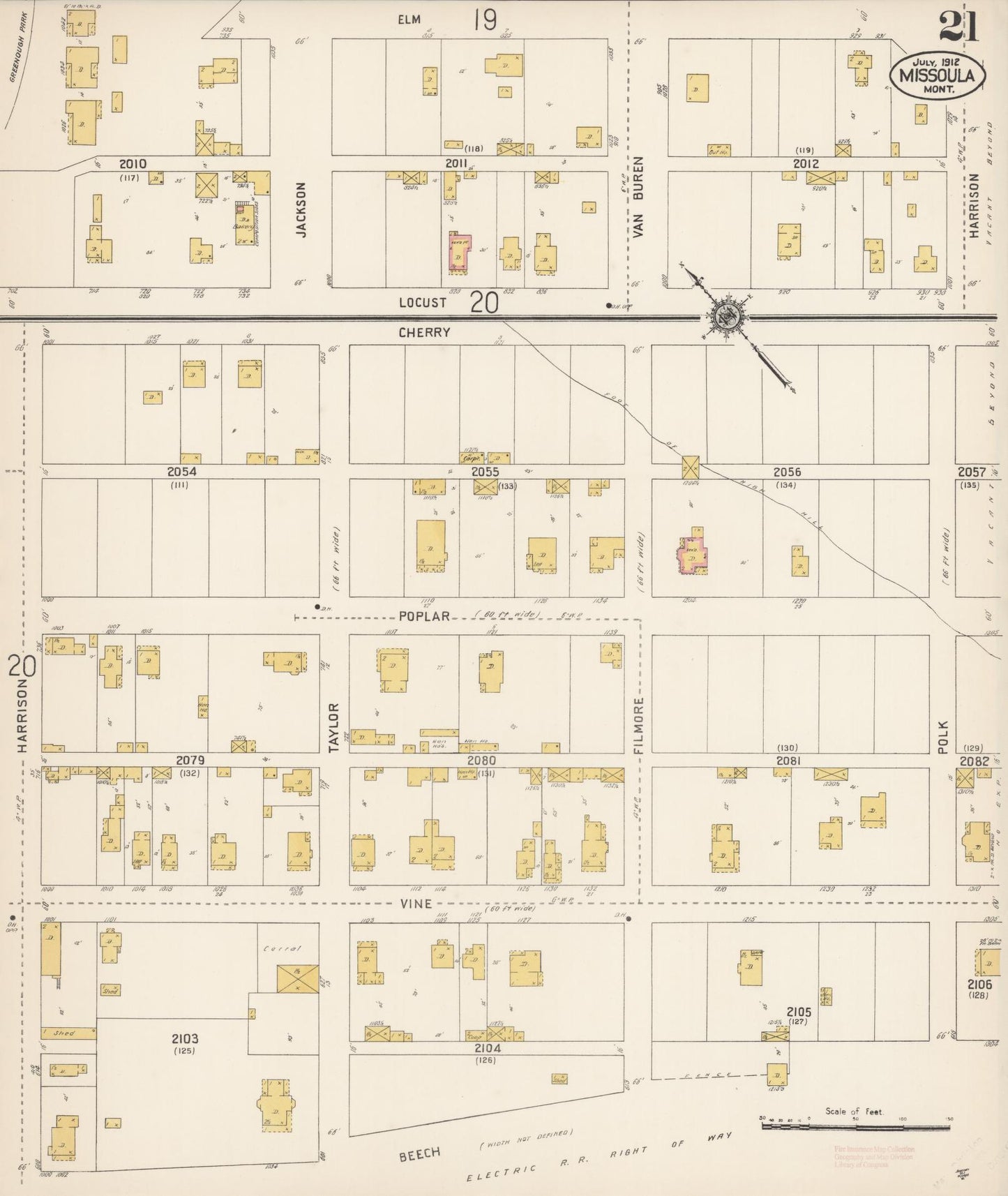 Sanborn Fire Insurance Map from Missoula, Missoula County, Montana (1912), Sheet #0021 - Historic Sanborn Fire Insurance Map Print, vintage old map wall art, antique decor, genealogy gift, Montana Montana map