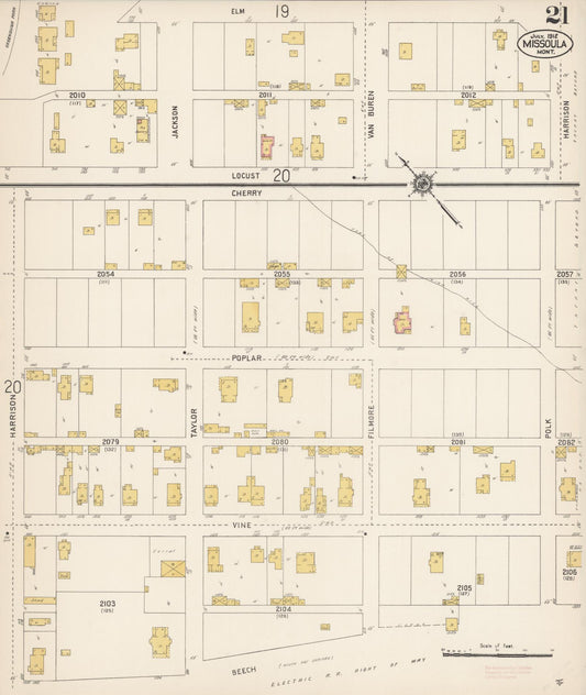 Sanborn Fire Insurance Map from Missoula, Missoula County, Montana (1912), Sheet #0021 - Historic Sanborn Fire Insurance Map Print, vintage old map wall art, antique decor, genealogy gift, Montana Montana map