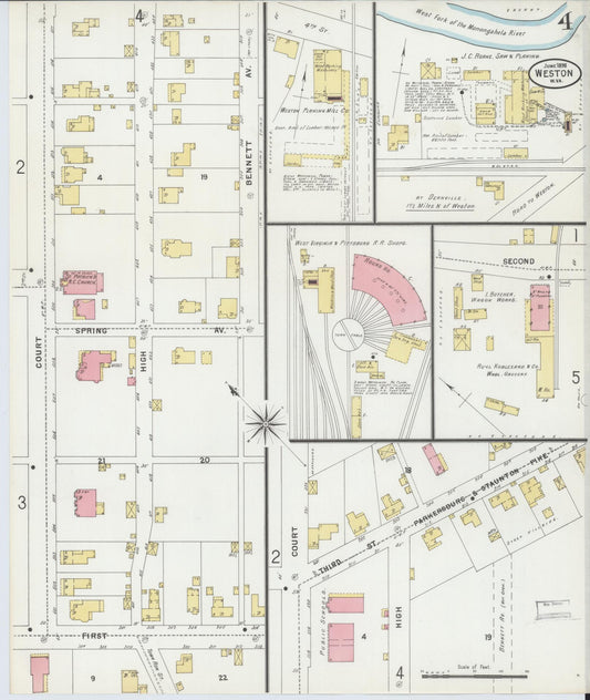 Sanborn Fire Insurance Map from Weston, Lewis County, West Virginia (1898), Sheet #0004 - Historic Sanborn Fire Insurance Map Print, vintage old map wall art, antique decor, genealogy gift, West Virginia West Virginia map