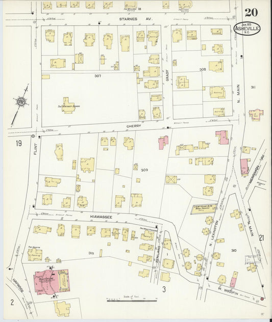 Sanborn Fire Insurance Map from Asheville, Buncombe County, North Carolina (1913), Sheet #0020 - Historic Sanborn Fire Insurance Map Print, vintage old map wall art, antique decor, genealogy gift, North Carolina North Carolina map