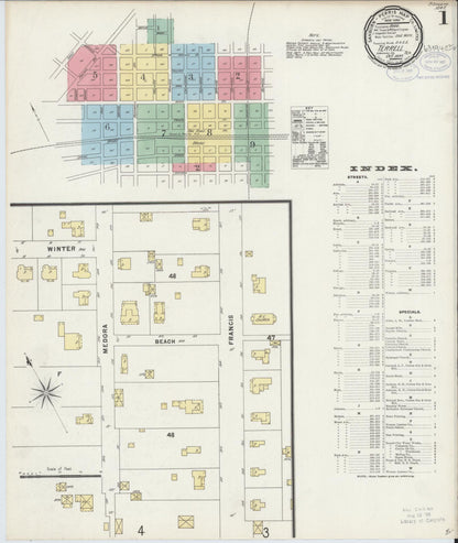 Sanborn Fire Insurance Map from Terrell, Kaufman County, Texas (1897), Sheet #0001 - Historic Sanborn Fire Insurance Map Print, vintage old map wall art, antique decor, genealogy gift, Texas Texas map