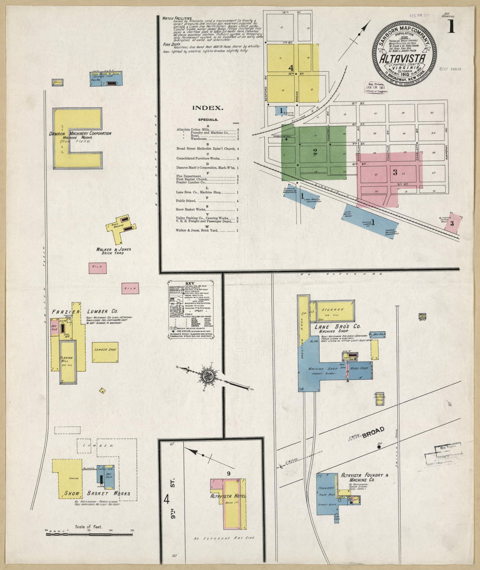 Sanborn Fire Insurance Map from Altavista, Campbell County, Virginia. (1910) – Historic Sanborn Fire Insurance Map Print