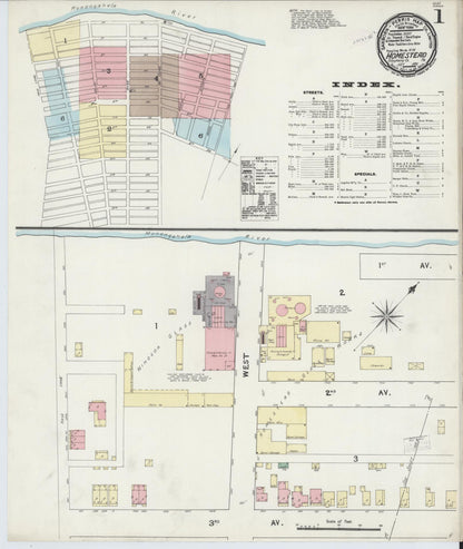 Sanborn Fire Insurance Map from Homestead, Allegheny County, Pennsylvania (1891), Sheet #0001 - Complete Map Set gallery image, historic Sanborn map, vintage wall art, Pennsylvania Pennsylvania
