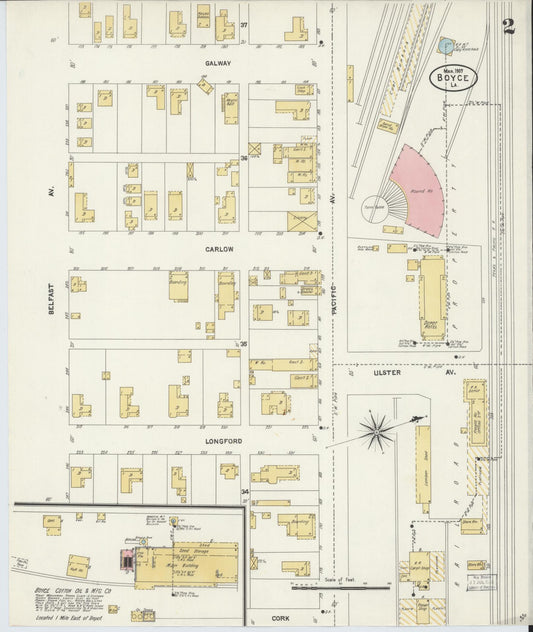 Sanborn Fire Insurance Map from Boyce, Rapides Parish, Louisiana (1907), Sheet #0002 - Historic Sanborn Fire Insurance Map Print, vintage old map wall art, antique decor, genealogy gift, Louisiana Louisiana map