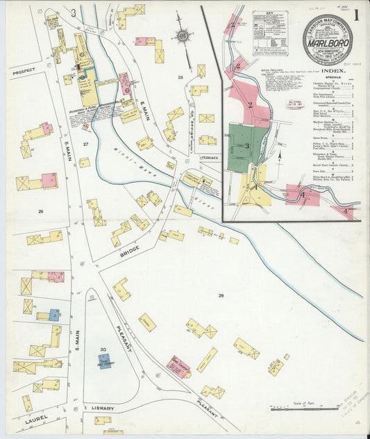 Sanborn Fire Insurance Map from Marlborough, Cheshire County, New Hampshire (1910), Sheet #0001 - Historic Sanborn Fire Insurance Map Print, vintage old map wall art, antique decor, genealogy gift, New Hampshire New Hampshire map