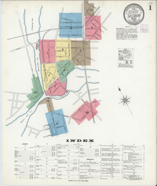 Sanborn Fire Insurance Map from Salisbury, Wicomico County, Maryland (1904), Sheet #0001 - Historic Sanborn Fire Insurance Map Print, vintage old map wall art, antique decor, genealogy gift, Maryland Maryland map
