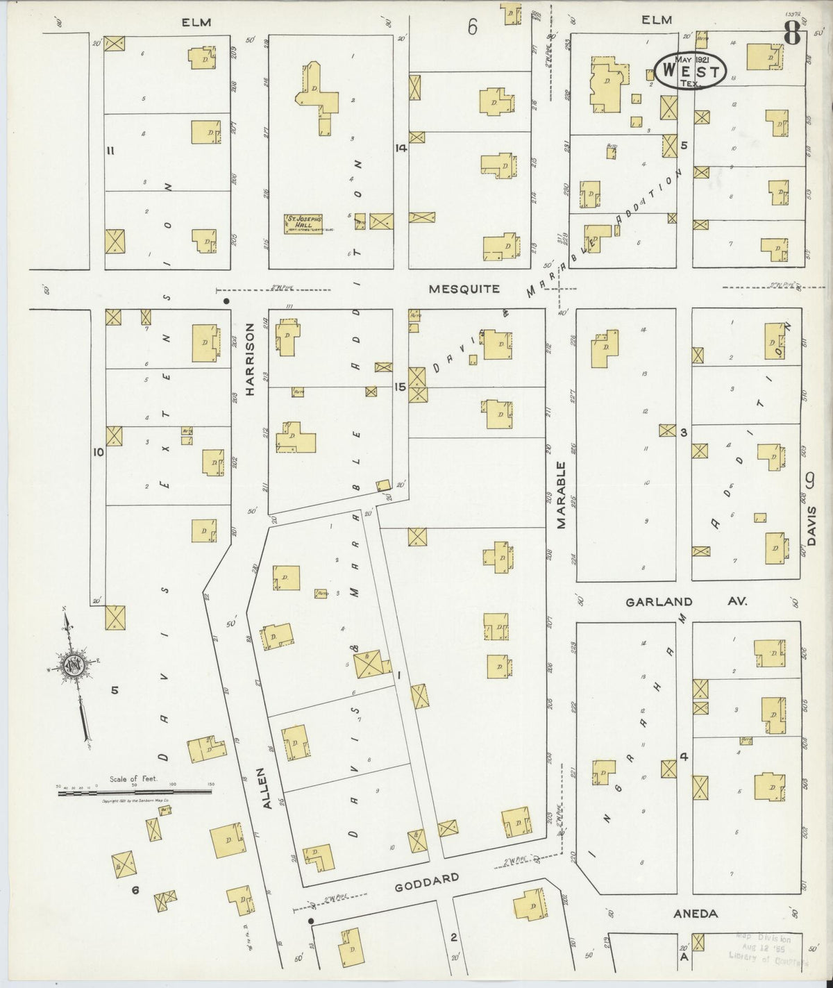 Sanborn Fire Insurance Map from West, McLennan County, Texas (1921), Sheet #0008 - Complete Map Set gallery image, historic Sanborn map, vintage wall art, Texas Texas