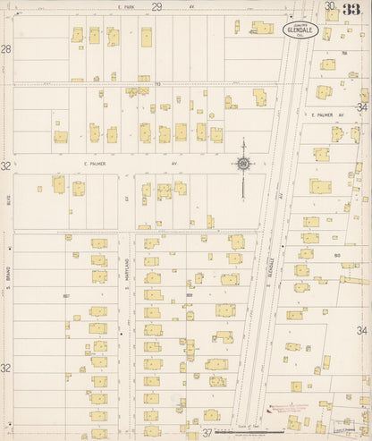 Sanborn Fire Insurance Map from Glendale, Los Angeles County, California (1919), Sheet #0033 - Complete Map Set gallery image, historic Sanborn map, vintage wall art, California California