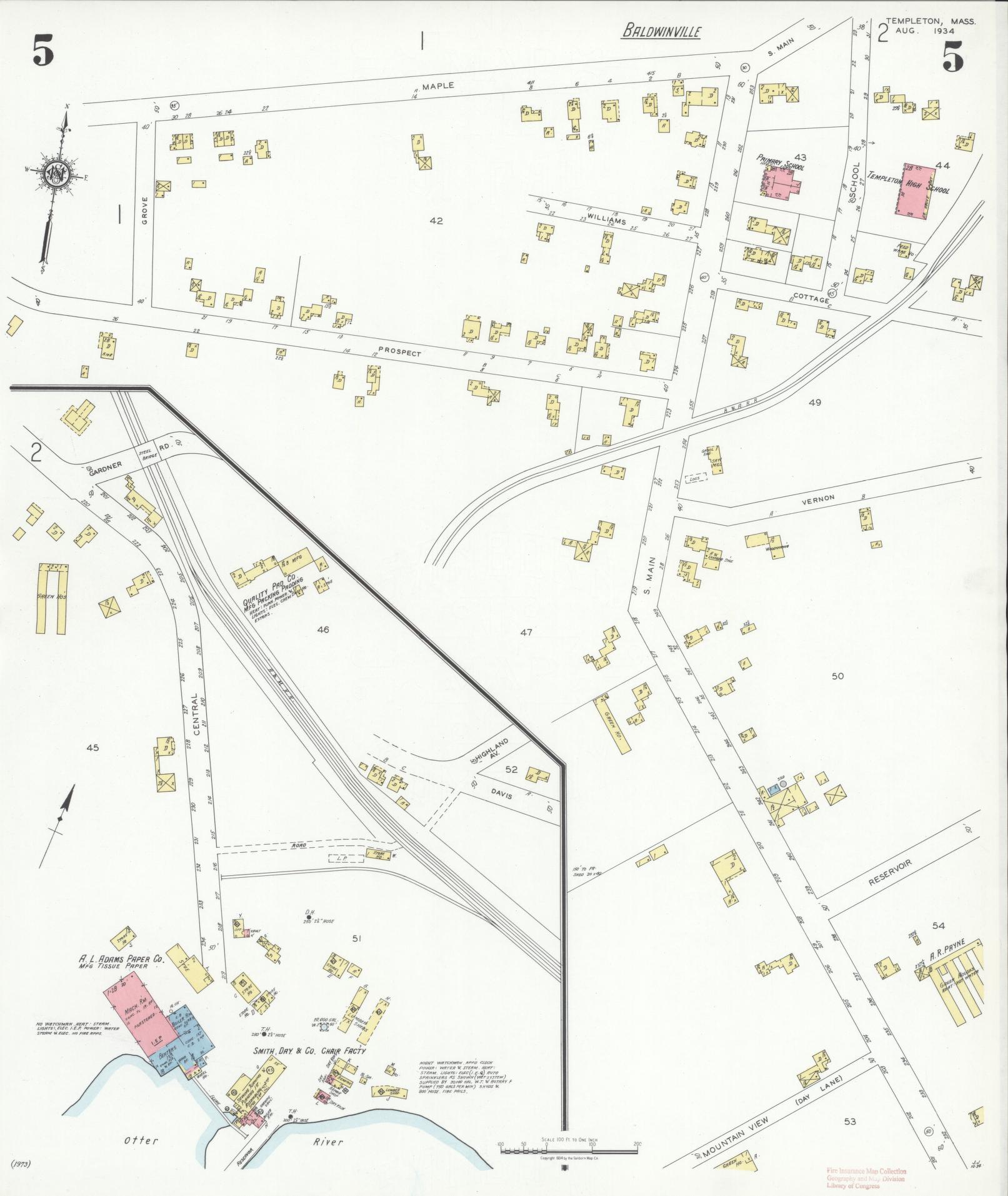 Sanborn Fire Insurance Map from Templeton, Worcester County, Massachusetts (1934), Sheet #0005 - Complete Map Set gallery image, historic Sanborn map, vintage wall art, Massachusetts Massachusetts