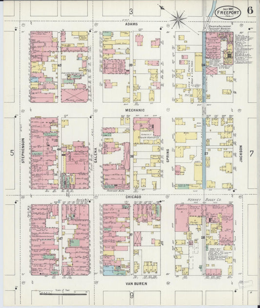 Sanborn Fire Insurance Map from Freeport, Stephenson County, Illinois (1897), Sheet #0006 - Historic Sanborn Fire Insurance Map Print, vintage old map wall art, antique decor, genealogy gift, Illinois Illinois map