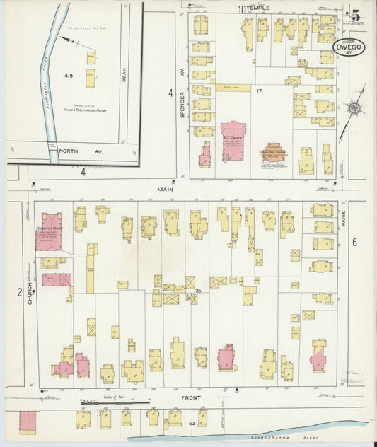Sanborn Fire Insurance Map from Owego, Tioga County, New York (1915), Sheet #0005 - Historic Sanborn Fire Insurance Map Print, vintage old map wall art, antique decor, genealogy gift, New York New York map