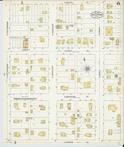 Sanborn Fire Insurance Map from Watertown, Codington County, South Dakota (1904), Sheet #0006 - Complete Map Set gallery image, historic Sanborn map, vintage wall art, South Dakota South Dakota