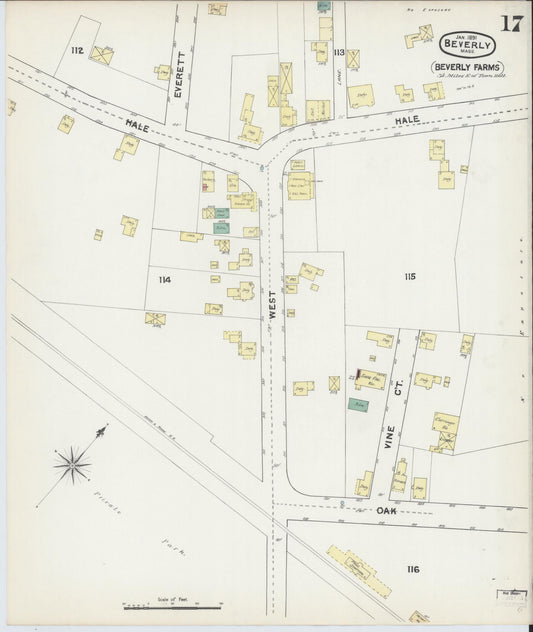 Sanborn Fire Insurance Map from Beverly, Essex County, Massachusetts (1891), Sheet #0017 - Historic Sanborn Fire Insurance Map Print, vintage old map wall art, antique decor, genealogy gift, Massachusetts Massachusetts map