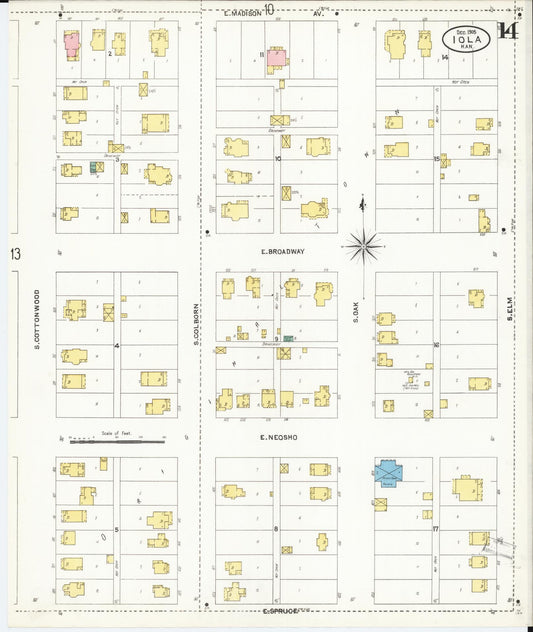Sanborn Fire Insurance Map from Iola, Allen County, Kansas (1905), Sheet #0014 - Historic Sanborn Fire Insurance Map Print, vintage old map wall art, antique decor, genealogy gift, Kansas Kansas map