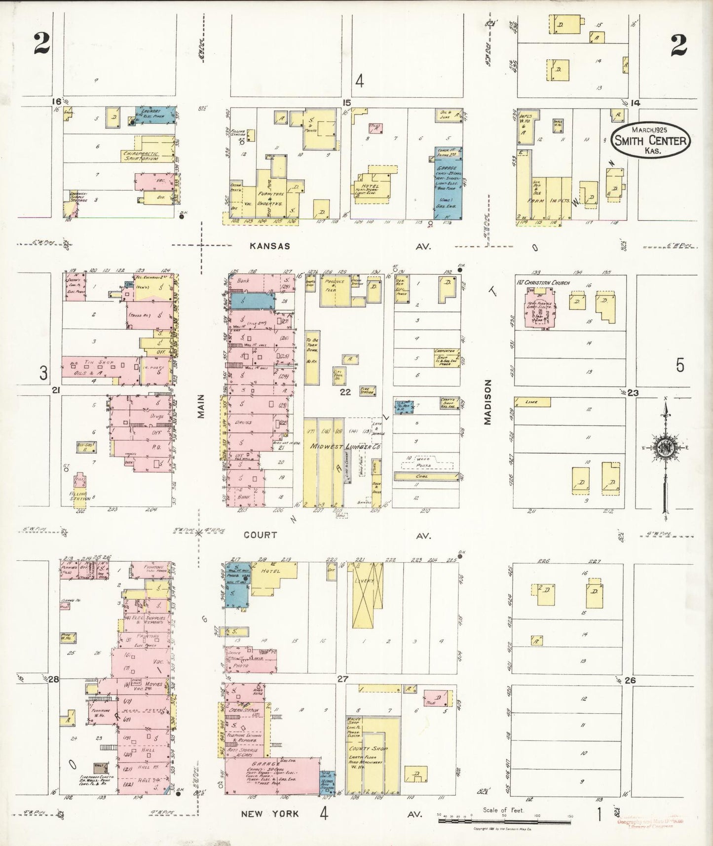 Sanborn Fire Insurance Map from Smith Center, Smith County, Kansas (1925), Sheet #0002 - Historic Sanborn Fire Insurance Map Print, vintage old map wall art, antique decor, genealogy gift, Kansas Kansas map