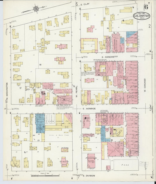 Sanborn Fire Insurance Map from Coldwater, Branch County, Michigan (1914), Sheet #0006 - Historic Sanborn Fire Insurance Map Print, vintage old map wall art, antique decor, genealogy gift, Michigan Michigan map