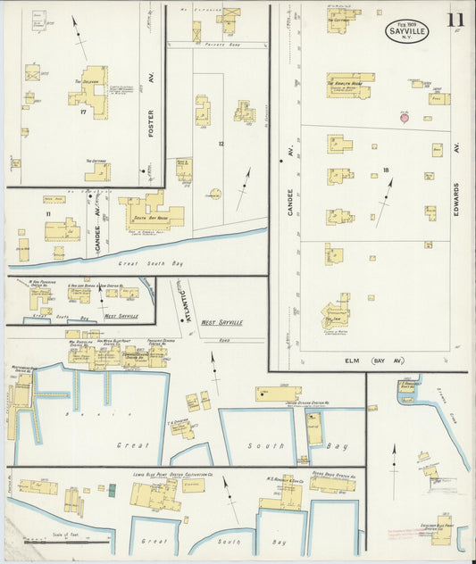 Sanborn Fire Insurance Map from Sayville, Suffolk County, New York (1909), Sheet #0011 - Historic Sanborn Fire Insurance Map Print, vintage old map wall art, antique decor, genealogy gift, New York New York map