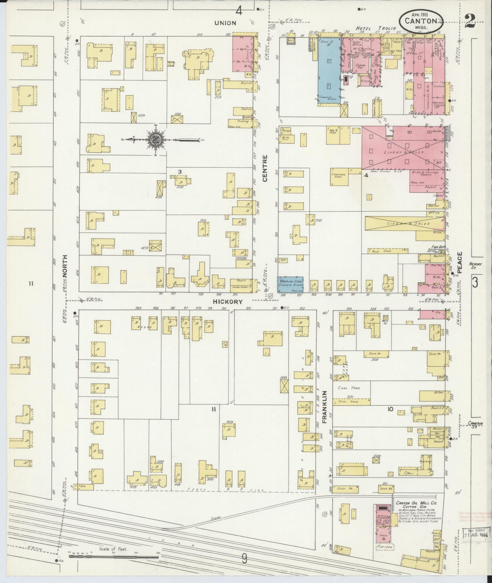 Sanborn Fire Insurance Map from Canton, Madison County, Mississippi (1911), Sheet #0002 - Historic Sanborn Fire Insurance Map Print, vintage old map wall art, antique decor, genealogy gift, Mississippi Mississippi map
