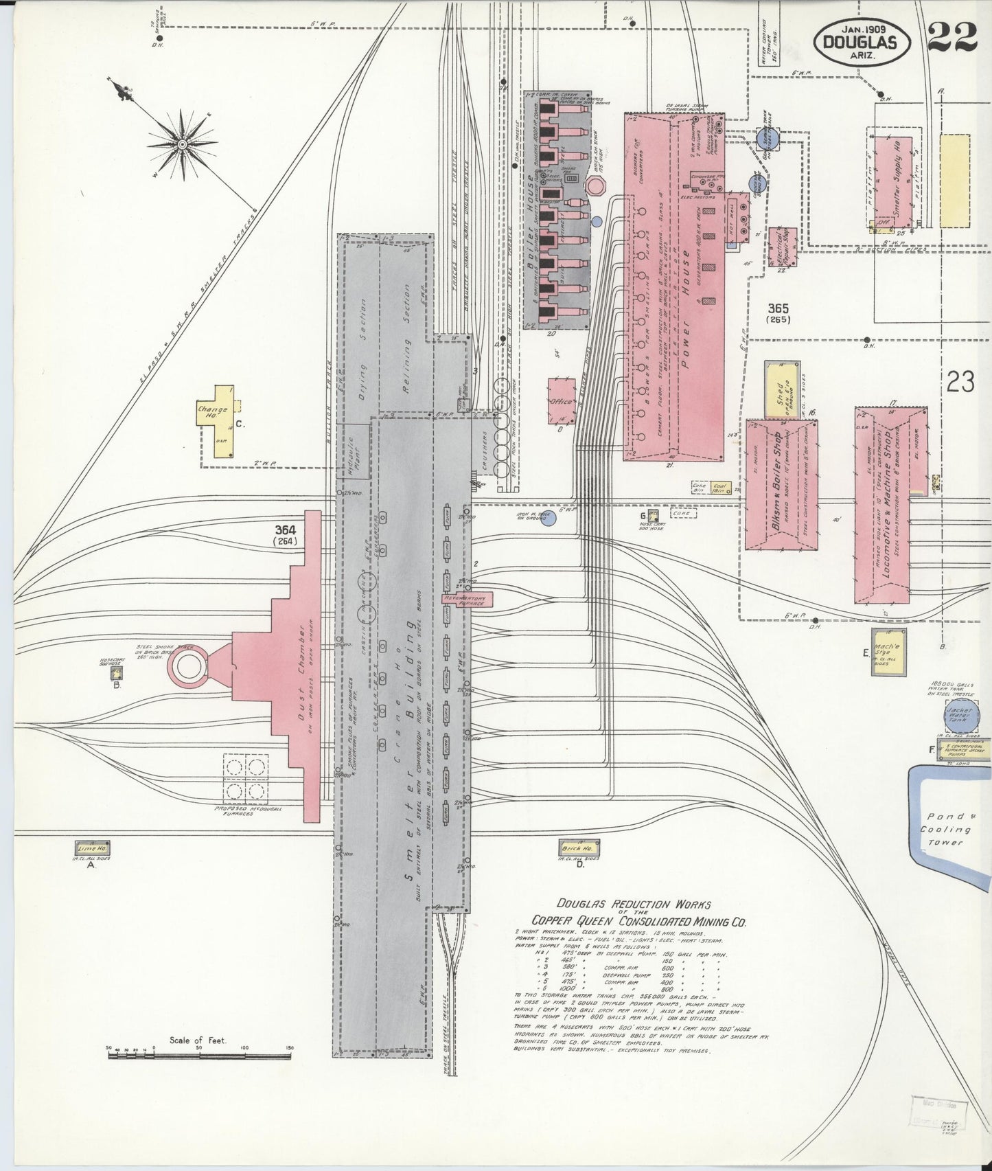 Sanborn Fire Insurance Map from Douglas, Cochise County, Arizona (1909), Sheet #0022 - Historic Sanborn Fire Insurance Map Print, vintage old map wall art, antique decor, genealogy gift, Arizona Arizona map