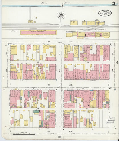 Sanborn Fire Insurance Map from Huntington, Cabell County, West Virginia (1904), Sheet #0003 - Complete Map Set gallery image, historic Sanborn map, vintage wall art, West Virginia West Virginia