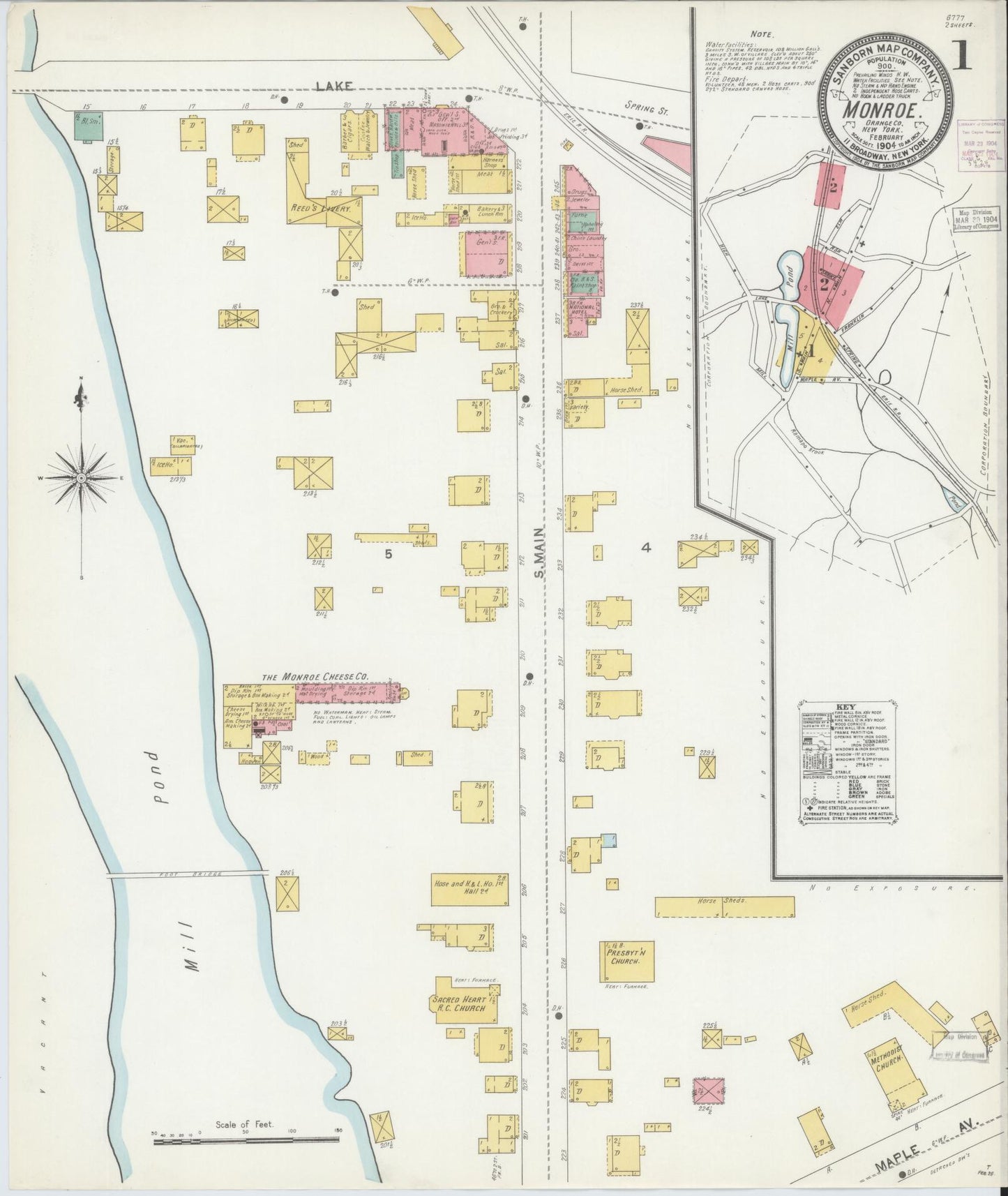 Sanborn Fire Insurance Map from Monroe, Orange County, New York (1904), Sheet #0001 - Complete Map Set gallery image, historic Sanborn map, vintage wall art, New York New York