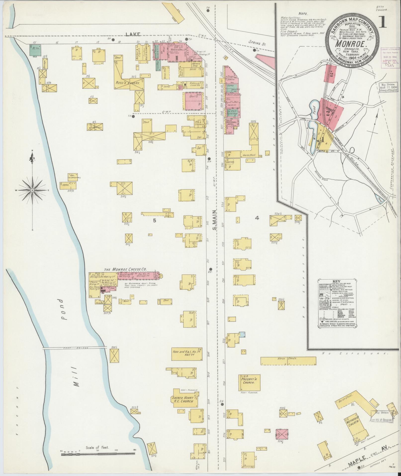 Sanborn Fire Insurance Map from Monroe, Orange County, New York (1904), Sheet #0001 - Complete Map Set gallery image, historic Sanborn map, vintage wall art, New York New York