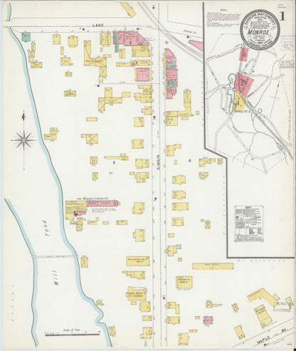 Sanborn Fire Insurance Map from Monroe, Orange County, New York (1904), Sheet #0001 - Complete Map Set gallery image, historic Sanborn map, vintage wall art, New York New York