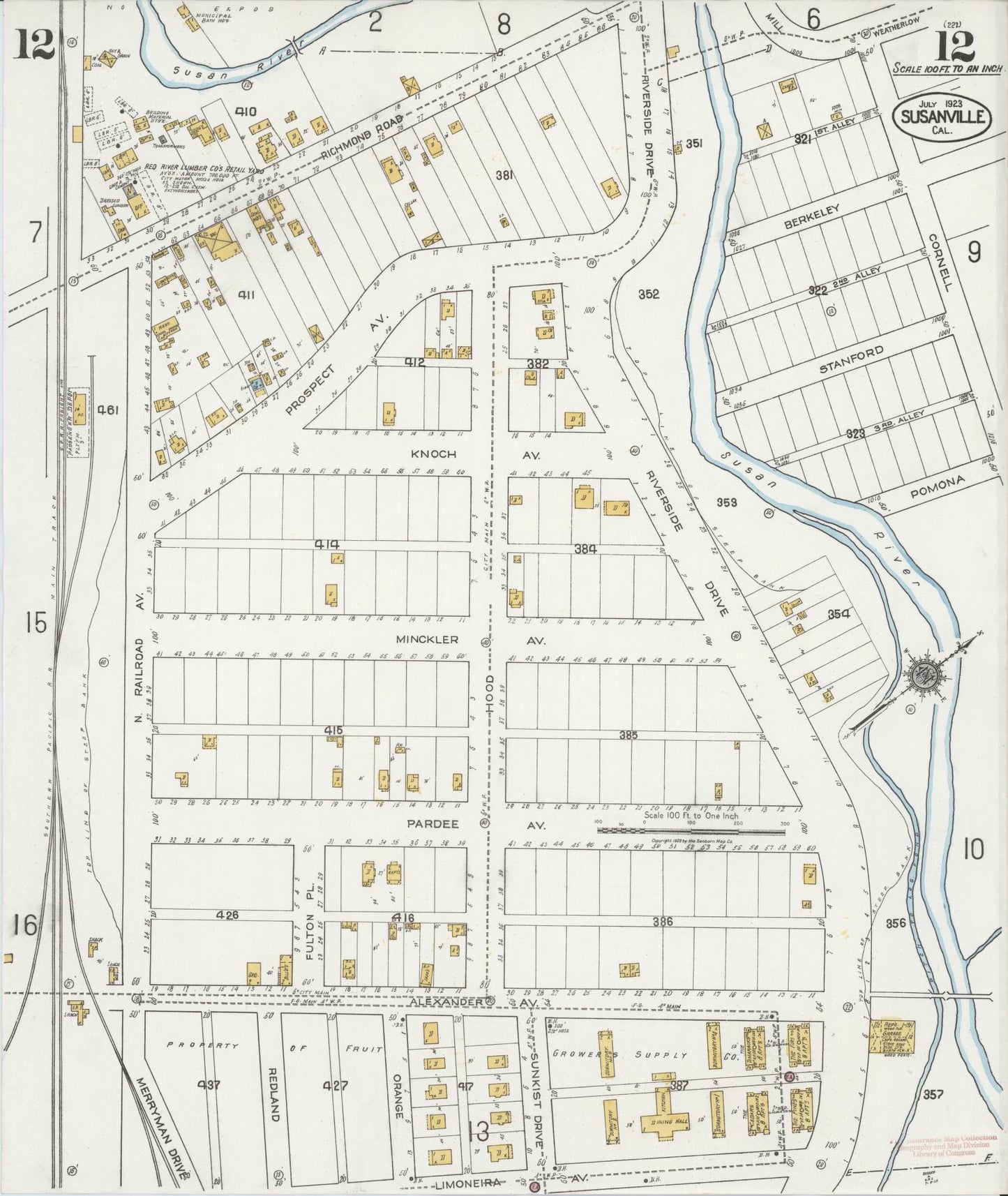 Sanborn Fire Insurance Map from Susanville, Lassen County, California (1923), Sheet #0012 - Complete Map Set gallery image, historic Sanborn map, vintage wall art, California California