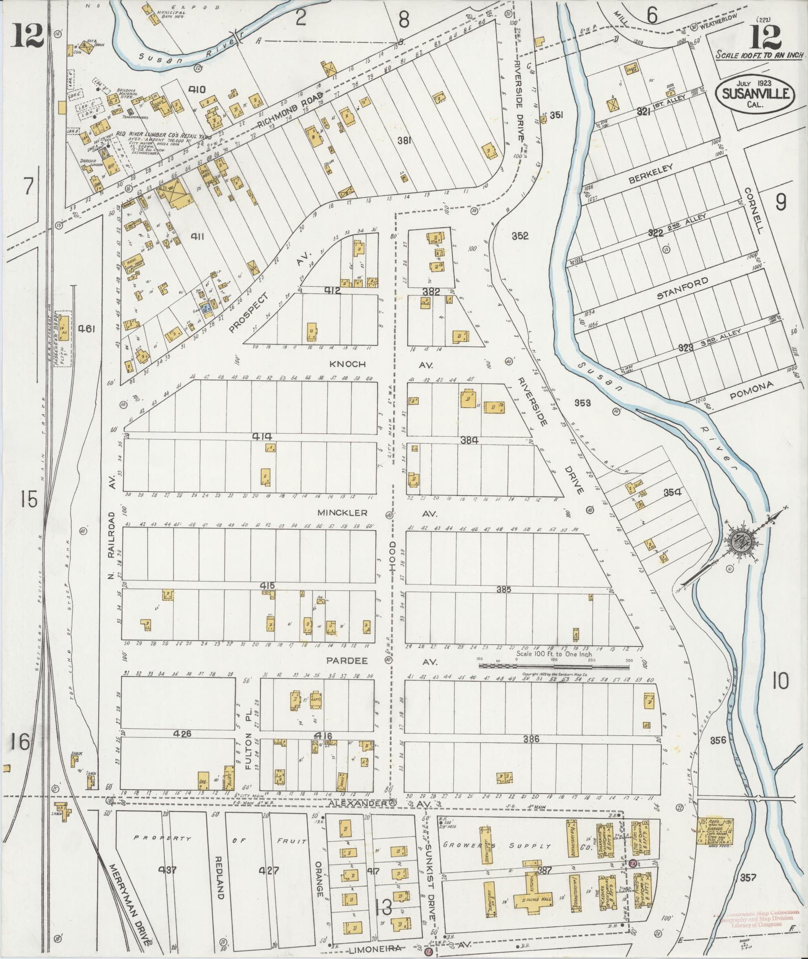 Sanborn Fire Insurance Map from Susanville, Lassen County, California (1923), Sheet #0012 - Complete Map Set gallery image, historic Sanborn map, vintage wall art, California California