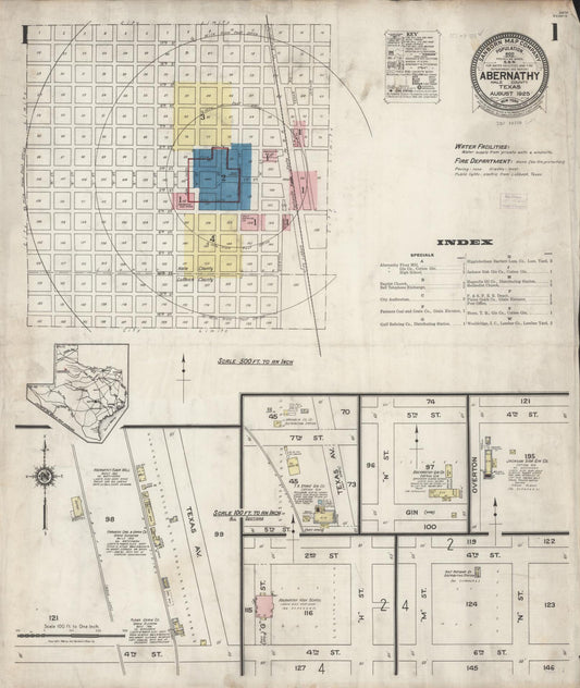 Sanborn Fire Insurance Map from Abernathy, Hale County, Texas (1925), Sheet #0001 - Complete Map Set gallery image, historic Sanborn map, vintage wall art, Texas Texas