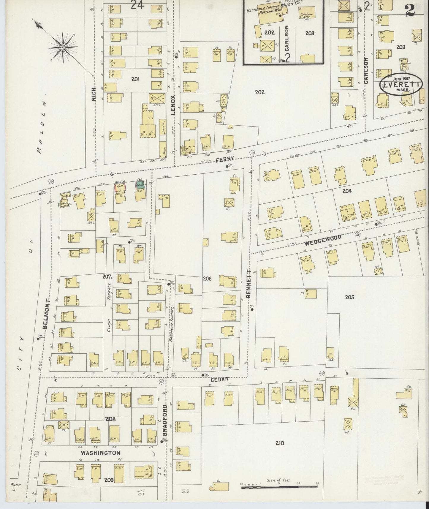 Sanborn Fire Insurance Map from Everett, Middlesex County, Massachusetts (1897), Sheet #0002 - Complete Map Set gallery image, historic Sanborn map, vintage wall art, Massachusetts Massachusetts