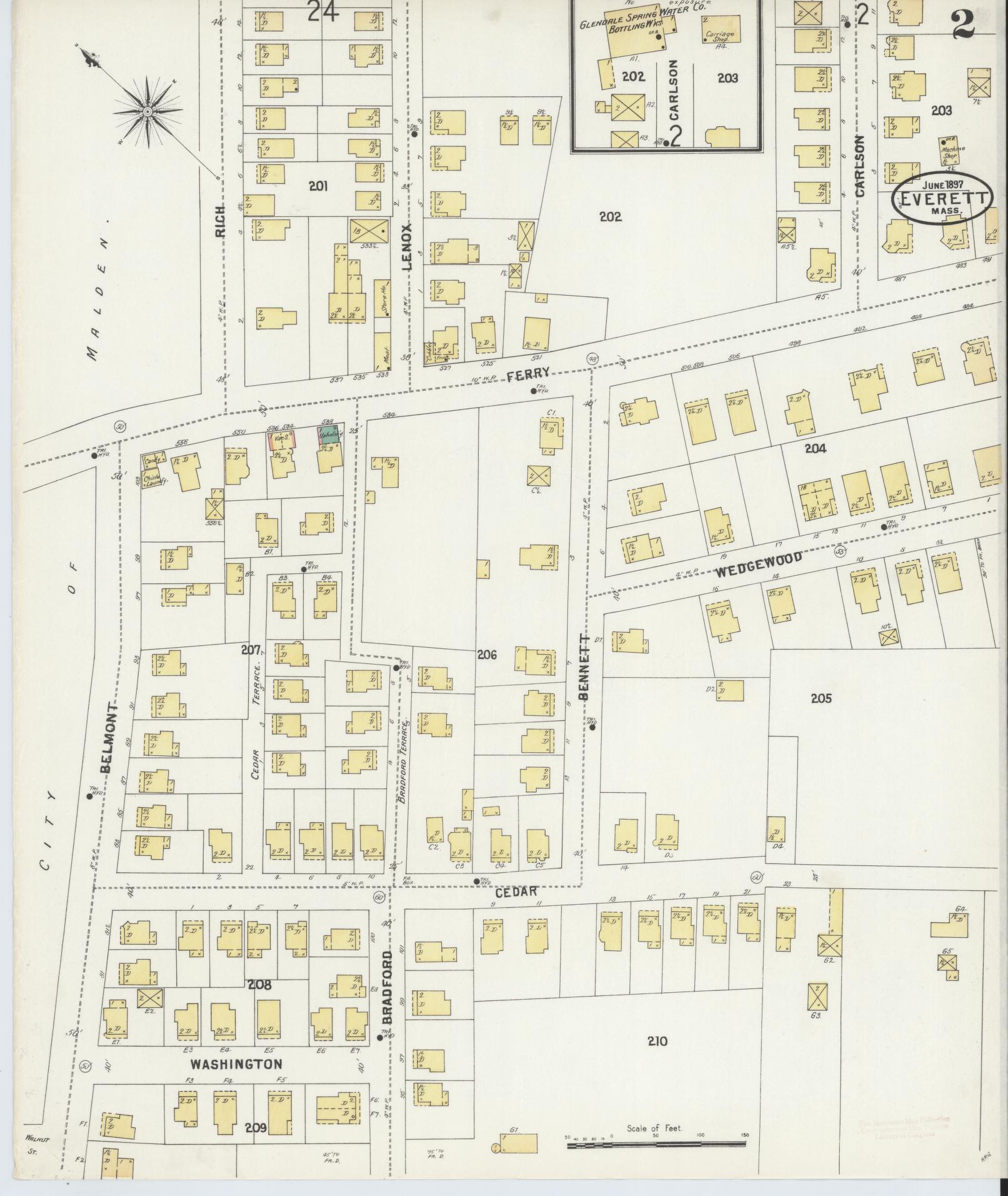 Sanborn Fire Insurance Map from Everett, Middlesex County, Massachusetts (1897), Sheet #0002 - Complete Map Set gallery image, historic Sanborn map, vintage wall art, Massachusetts Massachusetts
