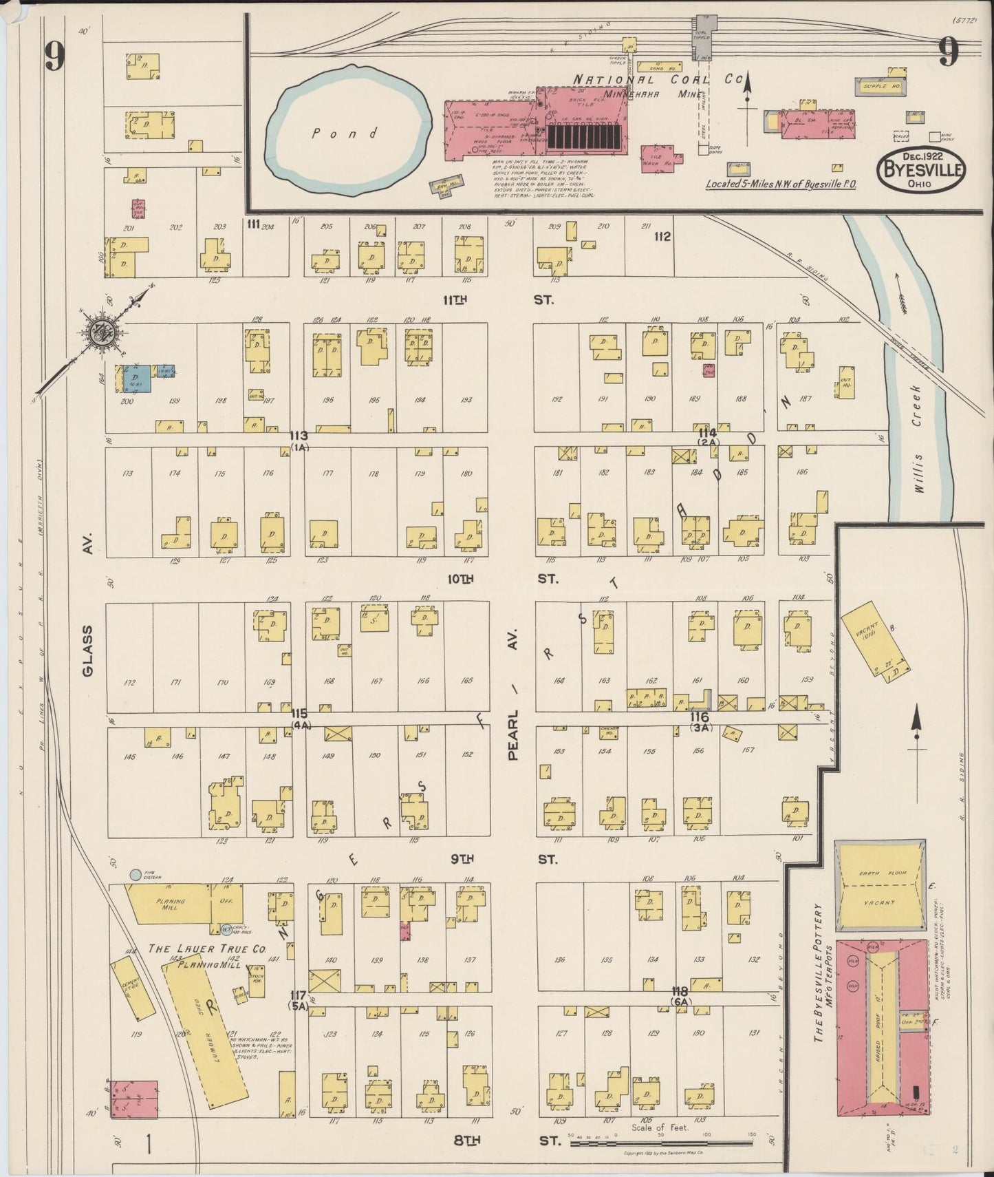 Sanborn Fire Insurance Map from Byesville, Guernsey County, Ohio (1922), Sheet #0009 - Historic Sanborn Fire Insurance Map Print, vintage old map wall art, antique decor, genealogy gift, Ohio Ohio map