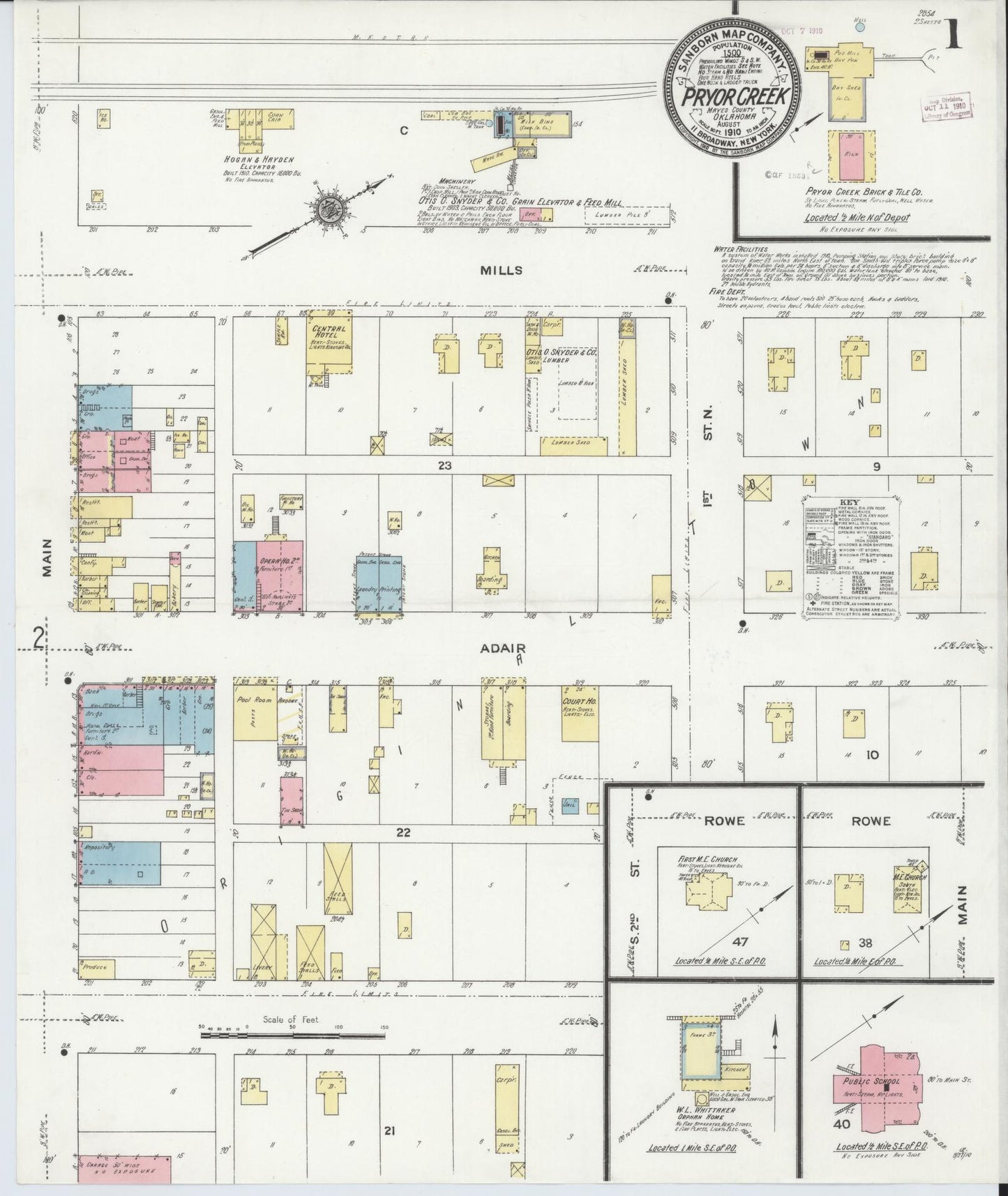 Sanborn Fire Insurance Map from Pryor Creek, Mayes County, Oklahoma (1910), Sheet #0001 - Complete Map Set gallery image, historic Sanborn map, vintage wall art, Oklahoma Oklahoma