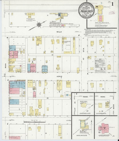 Sanborn Fire Insurance Map from Pryor Creek, Mayes County, Oklahoma (1910), Sheet #0001 - Complete Map Set gallery image, historic Sanborn map, vintage wall art, Oklahoma Oklahoma