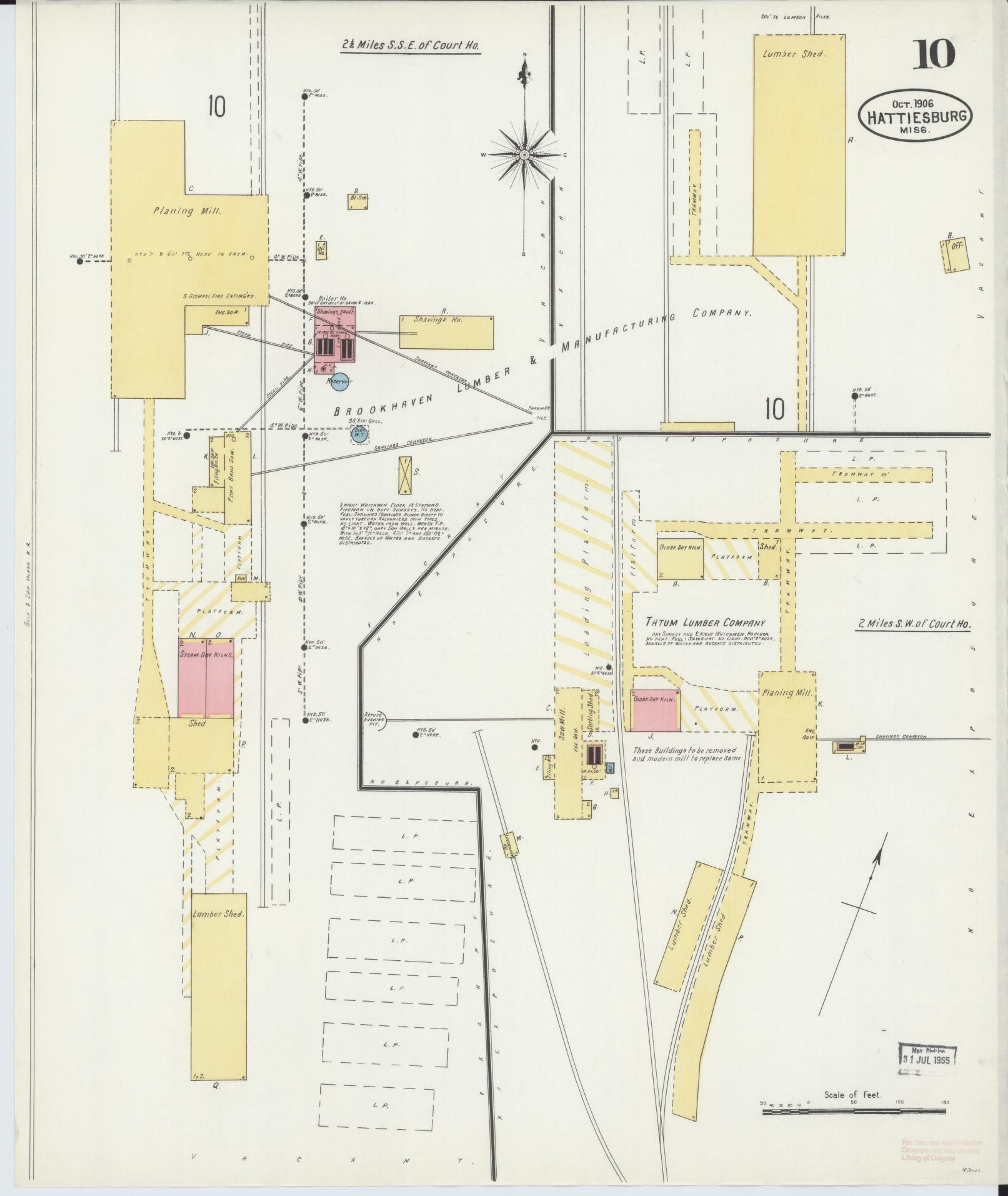 Sanborn Fire Insurance Map from Hattiesburg, Forrest County, Mississippi (1906), Sheet #0010 - Historic Sanborn Fire Insurance Map Print, vintage old map wall art, antique decor, genealogy gift, Mississippi Mississippi map