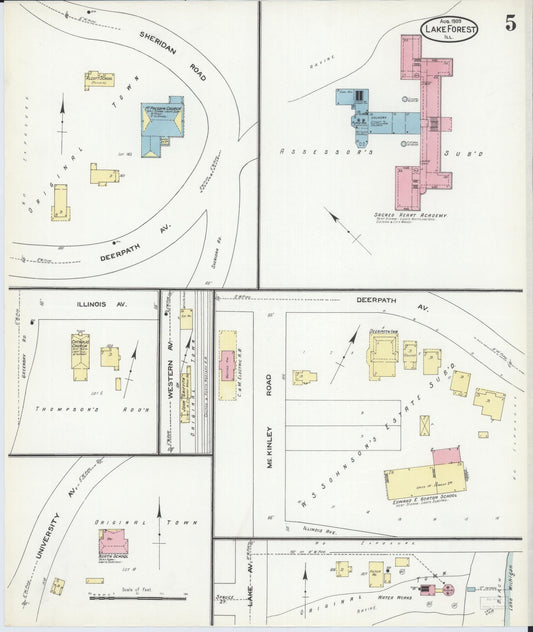 Sanborn Fire Insurance Map from Lake Forest, Lake County, Illinois (1909), Sheet #0005 - Historic Sanborn Fire Insurance Map Print, vintage old map wall art, antique decor, genealogy gift, Illinois Illinois map