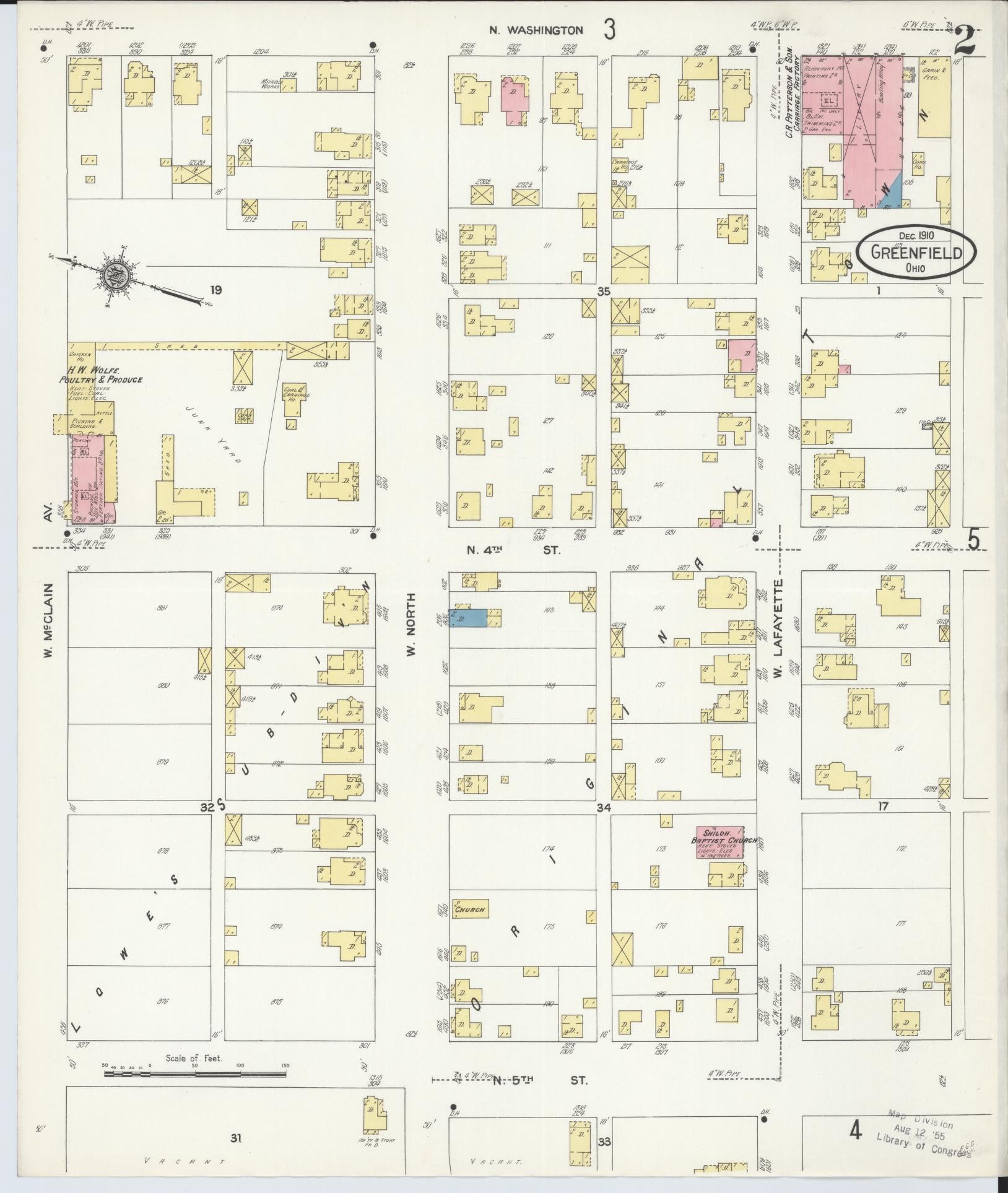 Sanborn Fire Insurance Map from Greenfield, Highland County, Ohio (1910), Sheet #0002 - Historic Sanborn Fire Insurance Map Print, vintage old map wall art, antique decor, genealogy gift, Ohio Ohio map
