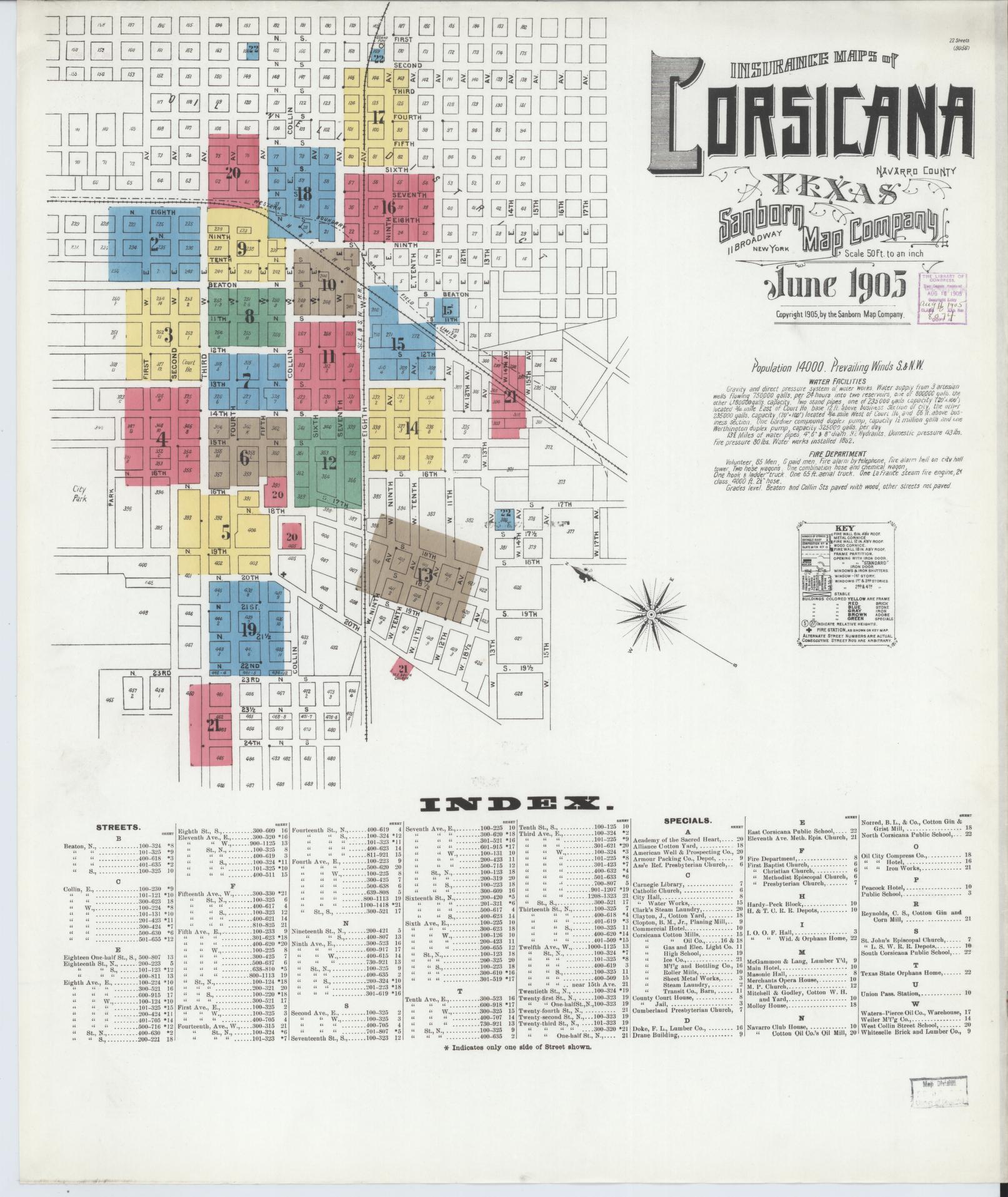 Sanborn Fire Insurance Map from Corsicana, Navarro County, Texas. (1905) – Historic Sanborn Fire Insurance Map Print