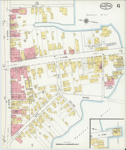 Sanborn Fire Insurance Map from Hampton, Independent Cities, Virginia (1916), Sheet #0006 - Complete Map Set gallery image, historic Sanborn map, vintage wall art, Virginia Virginia