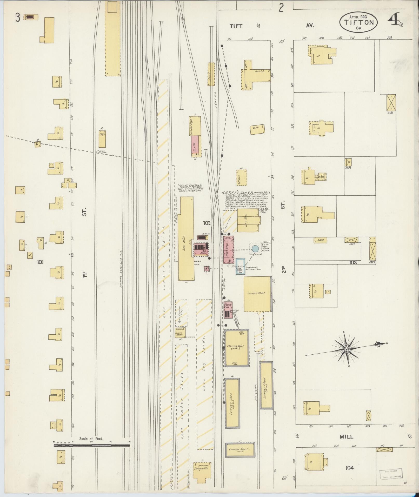 Sanborn Fire Insurance Map from Tifton, Tift County, Georgia (1903), Sheet #0004 - Complete Map Set gallery image, historic Sanborn map, vintage wall art, Georgia Georgia