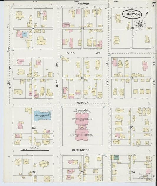 Sanborn Fire Insurance Map from Ironton, Lawrence County, Ohio (1889), Sheet #0007 - Historic Sanborn Fire Insurance Map Print, vintage old map wall art, antique decor, genealogy gift, Ohio Ohio map