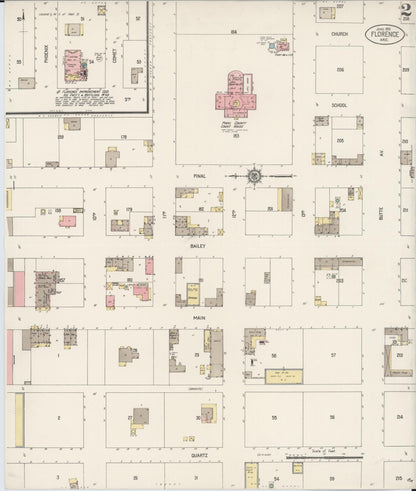 Sanborn Fire Insurance Map from Florence, Pinal County, Arizona (1915), Sheet #0002 - Complete Map Set gallery image, historic Sanborn map, vintage wall art, Arizona Arizona