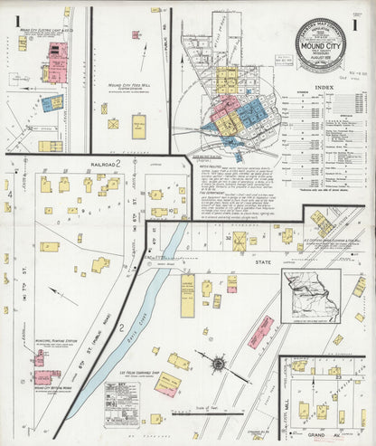 Sanborn Fire Insurance Map from Mound City, Holt County, Missouri (1928), Sheet #0001 - Historic Sanborn Fire Insurance Map Print, vintage old map wall art, antique decor, genealogy gift, Missouri Missouri map